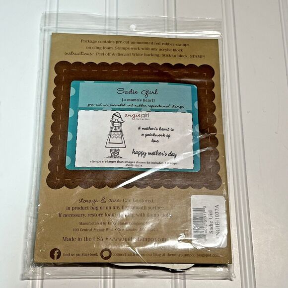 Unity Stamps Red Rubber Pre Cut Unmounted Stamps  SADIE GIRL "A Mama's Heart"New - Picture 1 of 3